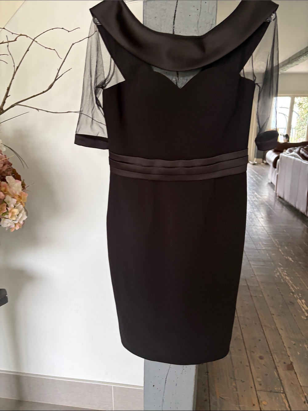 Chic Black Midi Dress with Sheer Sleeves